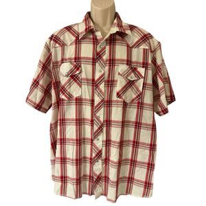 Wrangler Shirt Men’s 3X Red White Check Short Sleeve Western Pearl Snap Rodeo